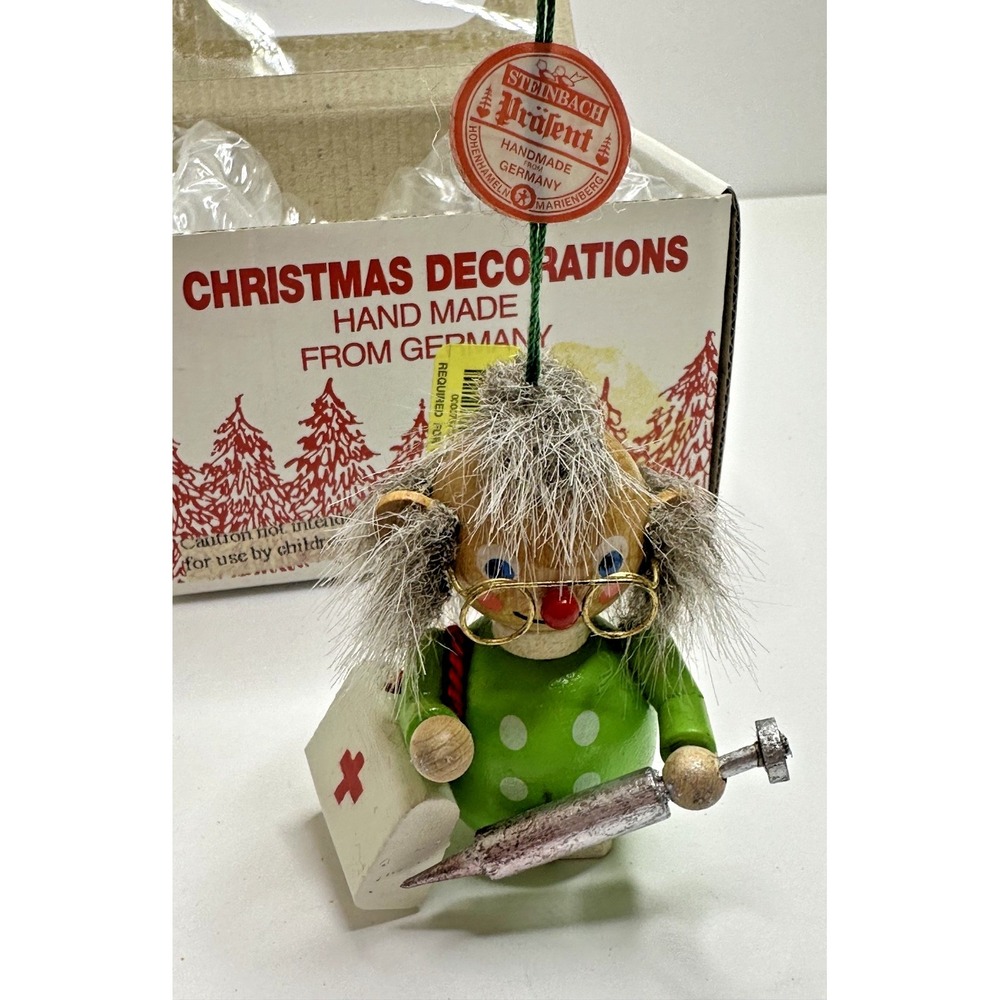 Steinbach Doctor Wood Christmas Ornament Bag Needle Germany With Box
